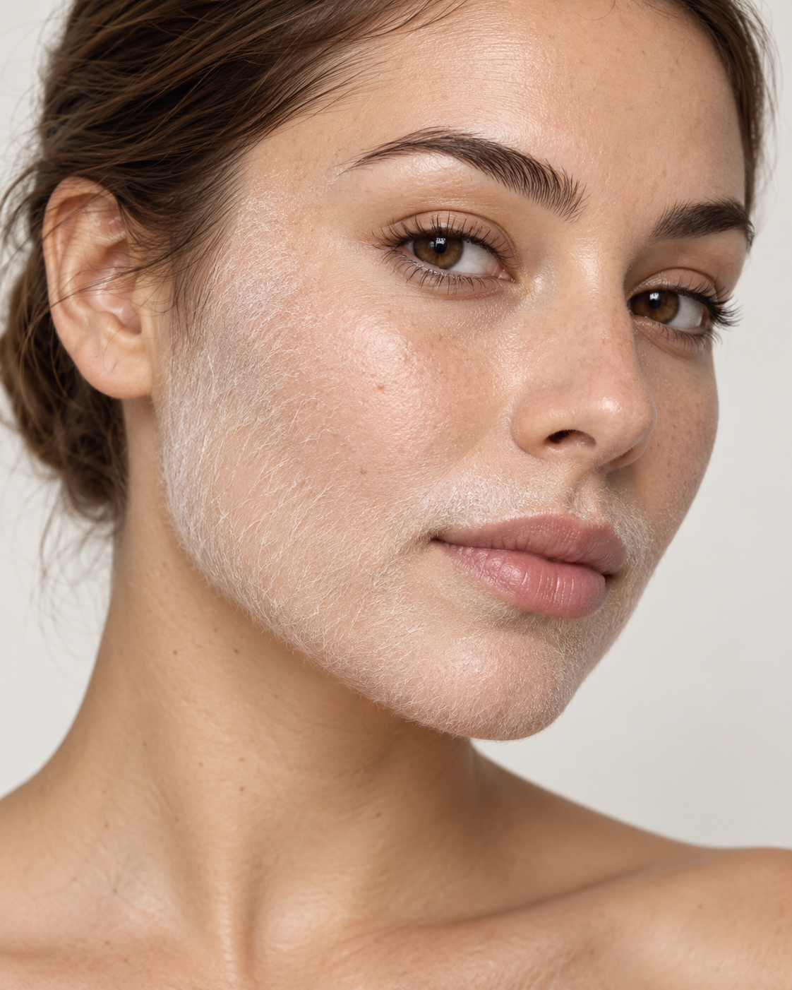 Before dermaplaning with DAZVEN visibility prep applied